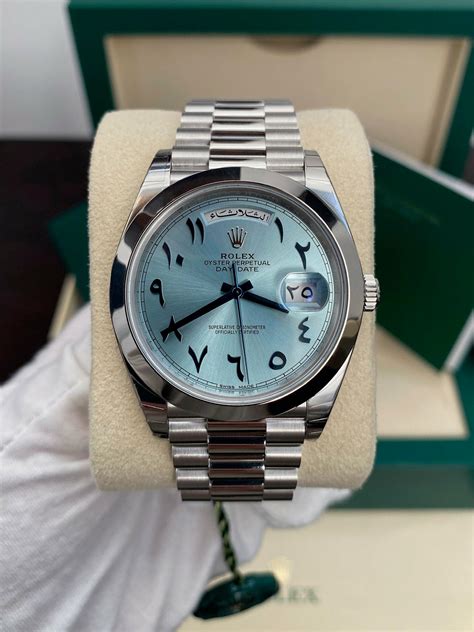 rolex day date platin arabic dial|Rolex Day-Date arabic dial.